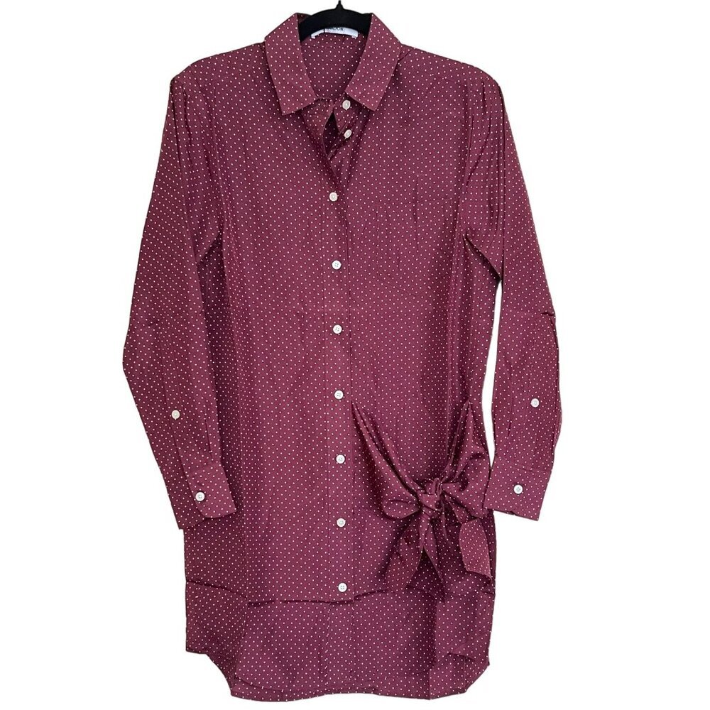 Thakoon Silk WrapTie Shirt Dress Polka Dot Maroon Size Small NWT